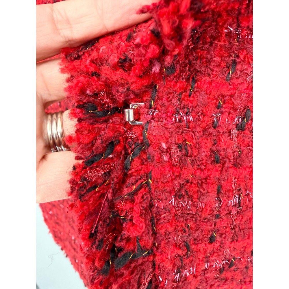 Chico's Tweed Blazer 2 Red Textured Raw Edge Jacket Parisian Chic Holiday - Picture 7 of 11